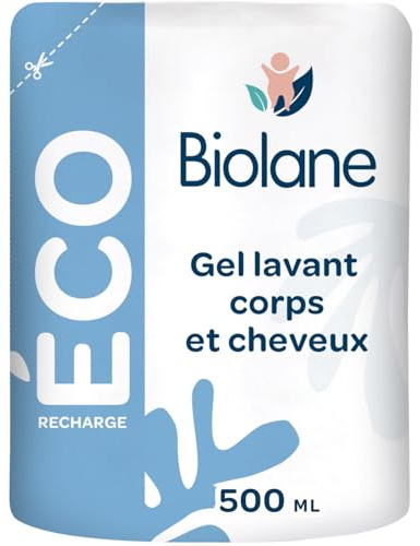 BIOLANE - Gel douche corps et cheveux 2 en 1 - Eco Recharge - Gel lavant - 500ml - 97% Origine Naturelle - Doux - Peaux Sensibles - Cheveux Fins - Bébé - Fabriqué en France