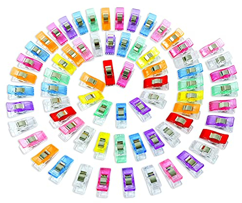 Redamancy Stoffklammern, 70 Stück Nähen Clips, 27 x 10 mm Nähklammern, Nähen Zubehöre 8 Farben ​für Nähen, Quilting Clips, Häkeln