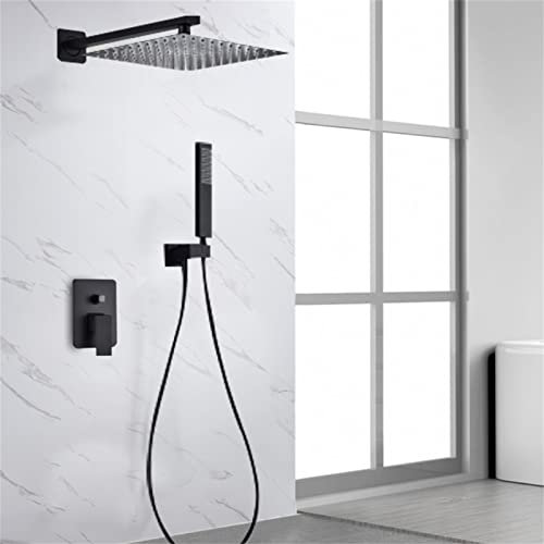 Système de douche encastré avec douchette - Mitigeur Douche - Montage mural - Avec pommeau de douche - 30 x 30 cm - Noir - Pour salle de bain - Installation facile