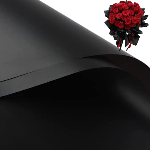 NatureMan Lot de 20 feuilles de papier cadeau noir mat pour bouquet de fleuriste, papier d'emballage épais imperméable pour bouquet de fleurs, 57 x 57 cm (noir)