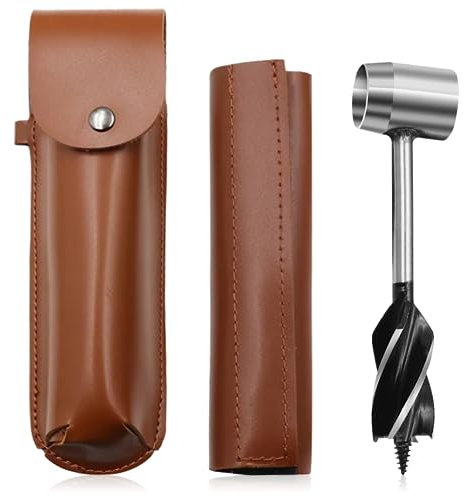ZOESURE Tarière Manuelle, Tarière Manuel Bois Outils Bushcraft avec Etui en Cuir, Foret à Main pour le Travail du Bois, Perceuse à Main pour le Travail du Bois pour Extérieur, Camping