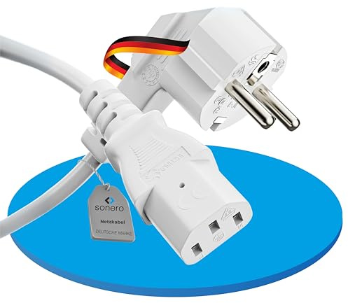 Sonero® Euro-Cavo di alimentazione, cavo di alimentazione per elettrodomestici, spina di terra a presa IEC C13, cavo di alimentazione, 1,00m, bianco