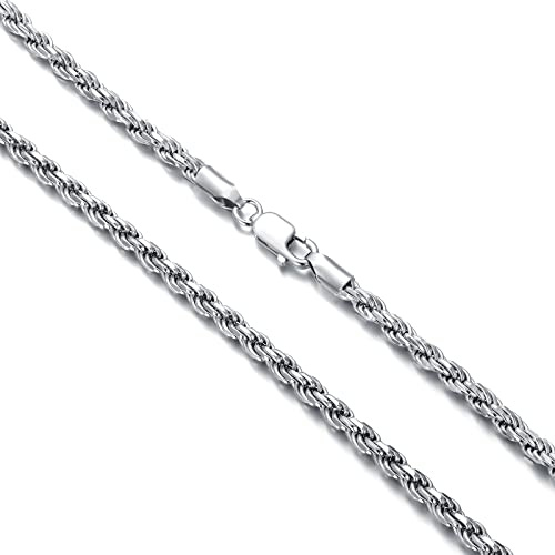 WSX Silver Rope Chain For Women 18 Inch 2mm Sterling Silver Chain For Men Silver Rope Chain 925 18 Inch Sterling Silver Chain For Boy