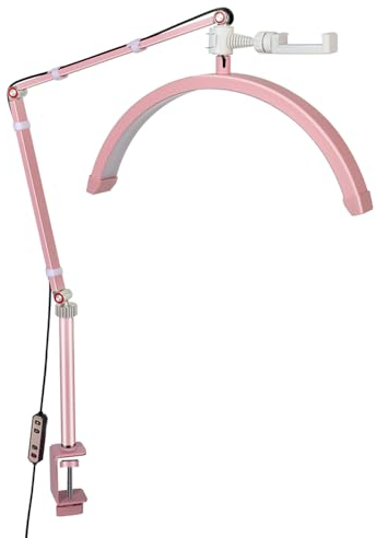 Andoer Lámpara de vídeo LED, luz de llenado en forma de media luna, 3000 K-6000 K, regulable con abrazadera C, soporte de luz para salón de belleza, maquillaje, transmisión en directo, lámpara de