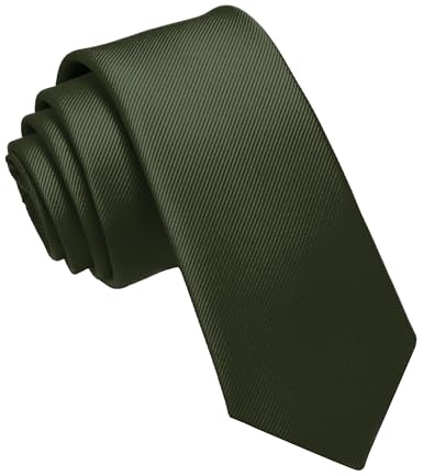 JEMYGINS Corbata de Hombre Ajustada de Color Sólido a Rayas Diagonales 6 cm de Ancho verde oliva