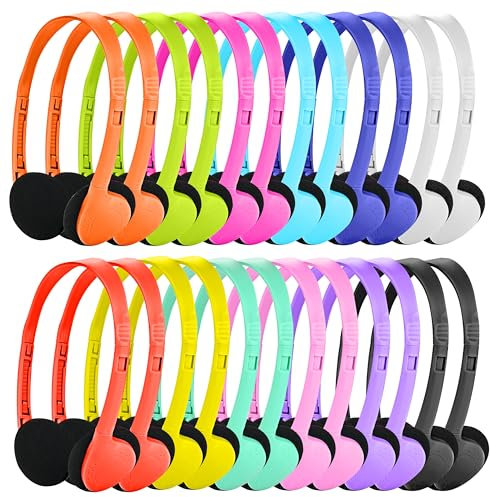 Paquete de 100 auriculares a granel multicolor para aula, auriculares al por mayor para niños, estudiantes, escuelas, bibliotecas, museos, centros de pruebas, hoteles (12 colores mezclados)