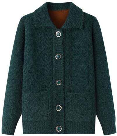 ACMEDE Cardigan Tricoté Femme À Manches Longues avec Poche Pull Tricoté Épais Et Chaud pour Les Personnes Âgées D'Âge Moyen, Veste Thermique Manteau De Grand Mère Épaissi Tricot Top Cadeau 45-72KG