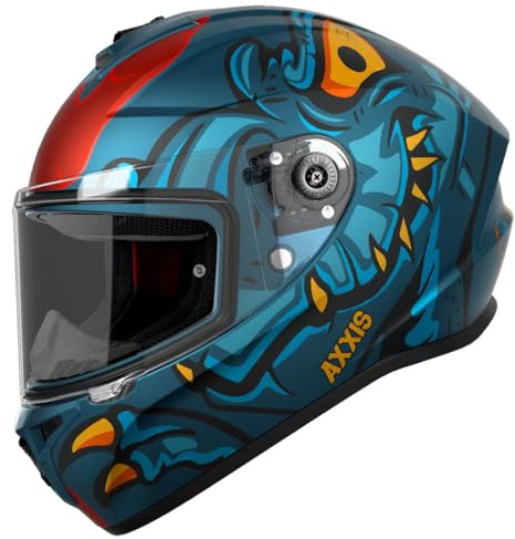 AXXIS Draken S Dinotoon B5 Matt Blue - Casco de Moto Integral Unisex Hombre y Mujer - Homologado ECE 22.06 (M)