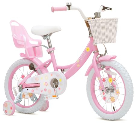 Bixike Girls Bike with Basket for Toddlers and Kids Aged 3-14 Years Old, 12 14 16 18 Inch with Training Wheels & Doll Seat, 20 Inch with Kickstand & Rear Rack, Princess Style Bicycle for Gift.