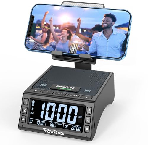TechGlow - Foldable Cell Phone Stand with Dual Alarm and Charging Station, Gift Idea for Men and Women, Cool Gadget Tech Gift