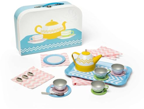 Bigjigs Toys Tin Tea Set - 25 Piece Mini Teatime Playset with Carry Case, Children's Picnic Sets & Accessories, Kitchen Food Playsets, Kids Role Play Toy, Toddler Gifts For Girls & Boys, Age 3 Years +