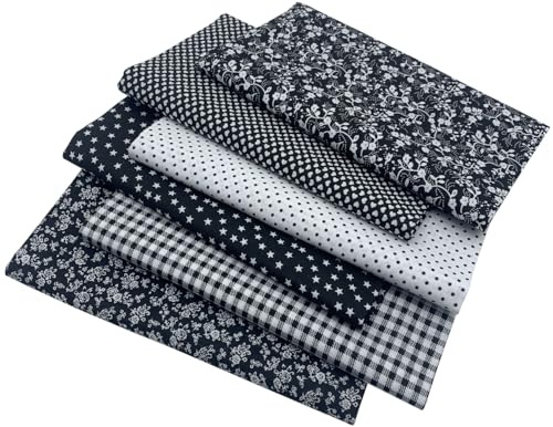 aufodara Tissus Coton Couture 6 pièces 50 x 80 cm Gros Coton Craft Quilting Fabric Textile Patchwork DIY Fait à la Main en Tissu à Coudre (Noir)