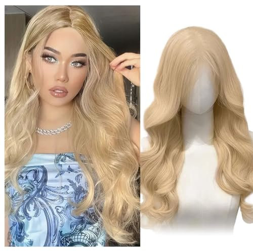 SAIIURV Parrucca Lunga Riccia Biondo 28/70cm Lungo Ondulato Capelli Parrucca Resistente al Calore Fibra Cosplay Quotidiano Parrucche Lunga Capelli Festa