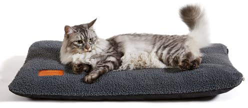 TIMSUNBER Self Warming Cat Bed Self Heating Pad 24 x 18 inch Thermal Pet mat for Indoor Outdoor Pets Double Filled Cat Mat with Washable Removable Cover Non-Slip Bottom (Dark Gray)