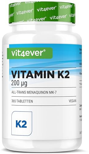 Vitamina K2 MK7-365 compresse - 200 µg per compressa - Contenuto interamente trans >99,7% di menachinone MK-7 - Dosaggio elevato - Nessun additivo indesiderato - Vegano