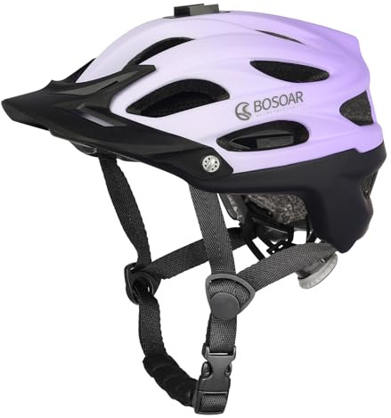 Bosoar Mountain Bike Helmet,Adult Cycling Helmet with Camera Mount and Detachable Visor for Men Women Youth,Suggested Fit 55-61 Cm (Purple Gradient)