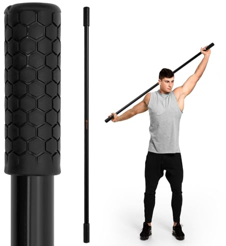 P Polerden Yoga Stick Natural Bamboo 5ft, Stretching Stick for Mobility, Exercise Stick with Non-Slip Ends, Exercise Dowel for Physical Therapy, Balance Pole and Stretch Bar for Stretching Equipment Black