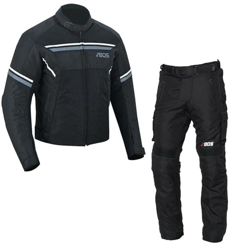 BOSmoto Sommer Motorrad Textil Kombi, Herren 2-Teiler Jacke und Hose, Schwarz, S