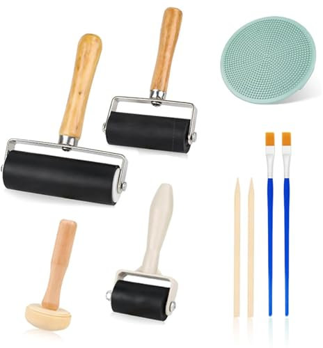 BinPhorm Linoldruck Set,Gummiwalze Andrückrolle Linolschnitt Werkzeug mit 1 Pilzwalze und 1 Gravur für Druckgrafiken Stempeln Drucken Tinten Tapeten und Kunsthandwerk Brayer Roller for Crafts