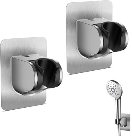 2 Pcs Shower Head Holder Replacement,Universal Adjustable Shower Head Holder,Strong Self-Adhesive Handheld Showerhead Bracket,Waterproof Wall Mount,No Drilling,for Home Hotel Bathroom(Silver)