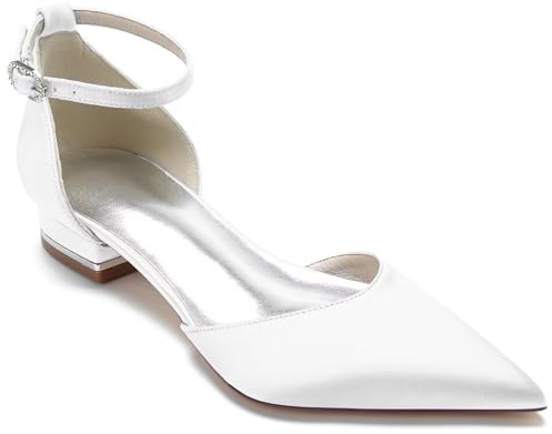 Scarpe da Sposa Basse con Tacco Basso, Punta a Punta, Cinturino alla Caviglia, comode, Casual, Formali, Ufficio Scarpe da Cerimonia,Sera