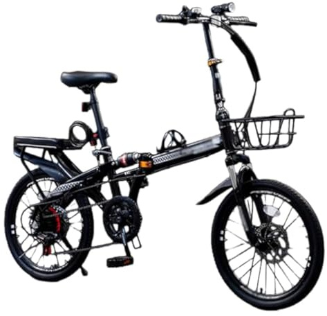 Wasd3Pods Mountain Bike Pieghevole da 16, 20 E 22, in Acciaio Ad Alto Tenore di Carbonio, con Doppio Freno a Disco, Cambio a 7 velocità, Altezza Regolabile, per Uomo E Donna,Black-20
