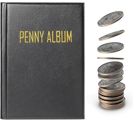 Penny Album - Pressed Penny Holder | Coin Collection Display Book, 108 Pocket Money Organizer Storage Binder for Souvenir Stamp Currency Quarter Dollar Bill Collecting Kids Home Display, Coin Folder
