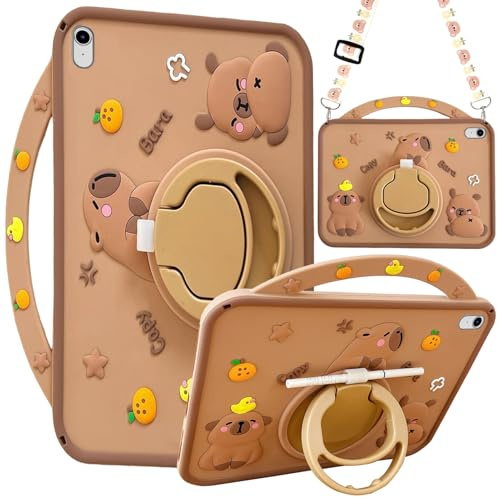 A-BEAUTY Barn Fodral Kompatibelt med Samsung Galaxy Tab A9+ Plus 11 Tum 2023 (SM-X210/X215/X216/X218) med S Pen Pennhållare, Stötsäker Silikon Capybara Case z Handtagstativ, Axelrem