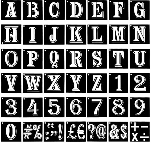 4 Inch Letter and Number Stencils Kit, 42 Pcs Alphabet Stencils Reusable Stencil Letters with Punctuation Marks Numbers Sign for Painting on Wood, Wall, Fabric, Rock, Chalkboard