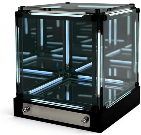 Lámpara de noche con espejo Infinity - Lámpara de noche LED con forma de cubo acrílico 4D, efecto abiso, luz de ambiente regulable, recargable USB-C para gamer, luz ambiental futurista para (blanco)