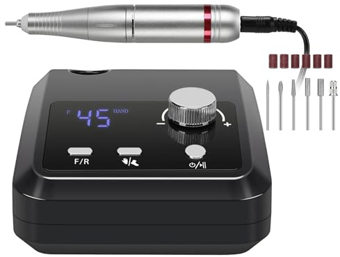 Ponceuse à ongles professionnelle 45000 tr/min avec grand écran LCD, polisseuse électrique for manucure et nail art(Black Set,AU)