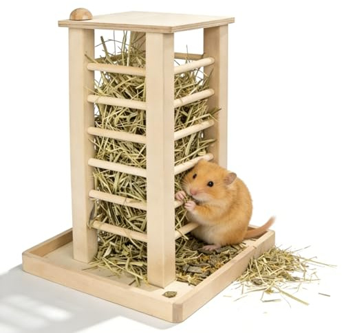 Heno Conejo, 36 x 24 x 24 cm, comedero para heno y cobayas, soporte estable en forma de cubo, alta capacidad de madera para conejos, cobayas, conejos, hámsters, ratones, ratas