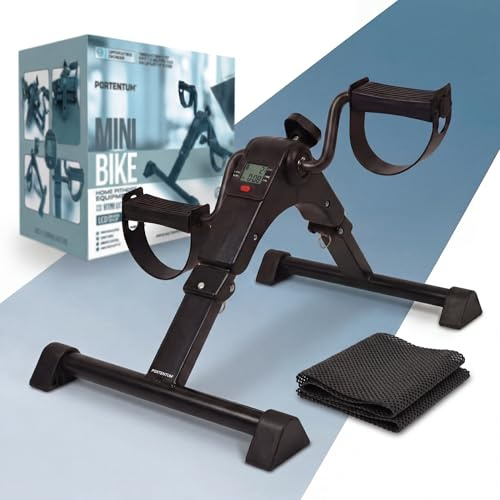 PORTENTUM Pedaltrainer für Senioren mit verbesserter Basis und Rutschfester Matte – Faltbar – LCD-Display – Beintrainer im Sitzen für Arme und Beine mit verstellbarem Widerstand als Mini Heimtrainer