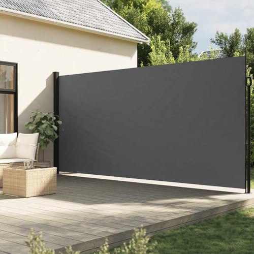 WITREE Toldo Lateral Retráctil con Enrollado Automático Protector Solar a Prueba de Viento, Protección de la Intimidad para Balcón, Jardin Antracita-220 x 500 cm