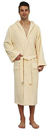 Lumaland Luxury Mikrofaser Bademantel mit Kapuze für Damen und Herren verschiedene Größen und Farben Creme L