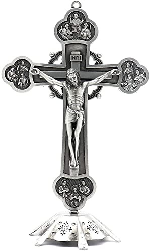 lylqmy Regalos religiosos Jesucristo en cruz estatua de mesa crucifijo cruz decoración del hogar (plata)