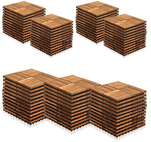 Yakimz - Piastrelle in legno di acacia, 30 x 30 cm, 77 pezzi, 7 m², pavimenti antiscivolo a incastro con sistema di drenaggio, per terrazzo, balcone, giardino, marrone