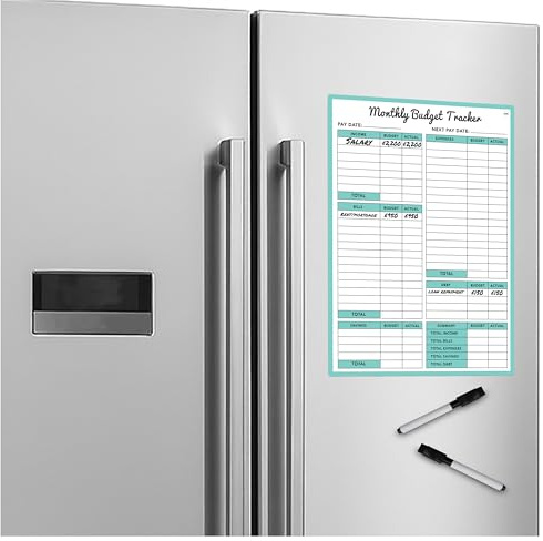 SOL Lot de 2 traceurs budgétaires mensuels magnétiques A4 réfrigérateur – Planificateur budgétaire 2 stylos, tableau effaçable réutilisable, suivi des dépenses, planification