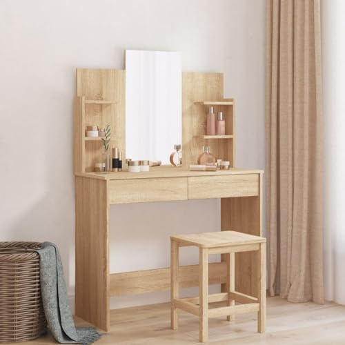 ARKEM Toeletta con Specchio Rovere Sonoma 96x39x142 cm,Toeletta da Trucco Tavolo Cosmetici con Specchiera Mobile da Trucco Moderno con Cassetti per Camera da Letto