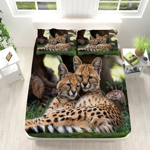 Tier Luchs Design Spannbettlaken 140x200cm Weiche Mikrofaser Boxspringbett Bettlaken, Natur Unterseite Spannbetttuch, Rund-um Elastischem Gummizug, für Matratzen von 5-30 cm