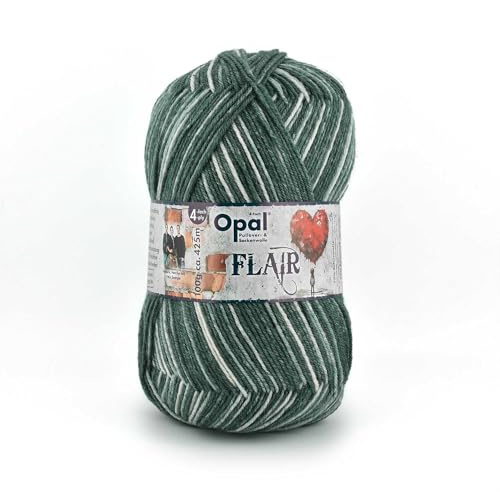 Opal Flair 4-Ply Yarn - Wool Blend, for Knitting Warm Socks, Sweaters, Hats, Gloves and Scarves, 11487 Grey, 1 x 100g