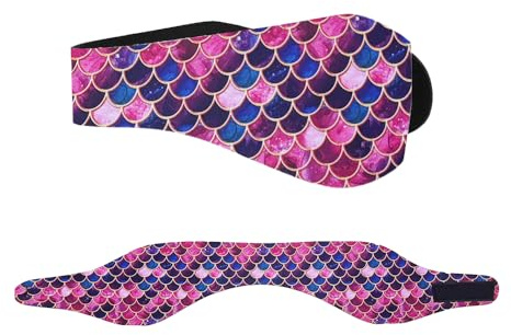 WIRESTER Adjustable Swimming Headband Ear Band, Neoprene Ear Guard Keep Water Out, Hold Earplugs in, Swimmer Ear Protection Hair Band for Men Women Kids (Medium) - Pink Mermaid Scales