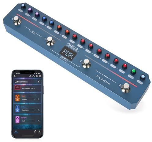 FLAMMA FG200 Intelligent Multi-Effects Guitar Pedal with 52 AMP Models 5 BOOST Models 16 CAB Simulations 7 Effects Modules 9 IR Slots 40 Presets 40 Rhythm Styles Support APP OTG