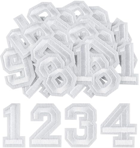 Morcheiong 40 parches de números para planchar del 0 al 9, números bordados de 5 cm para ropa, pantalones, sombreros, bolsos, color blanco