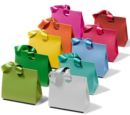 Vitalizart Bolsas de Regalo Medianas 25 cm × 11 cm × 22 cm Con Asas de Cinta, Paquete de 10 Bolsas de Regalo de Papel de Colores Mezclados Para Cumpleaños, Baby Shower, Boda, Bautizo, Navidad