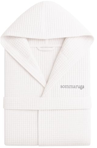 o-day Peignoir à structure alvéolaire pour homme et femme, en coton, avec capuche, poches et ceinture, léger et idéal pour les voyages S-XXXL, XXL