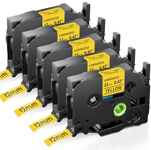Anycolor TZe-631 12mm Gelb Laminated Schriftband kompatibel mit Brother Ptouch Bänder 12mm Schwarz auf Gelb Tze631 Beschriftungsgerät für Brother Ptouch H110 E110 H100LB H100R H105 H107B D410 D210, 5X