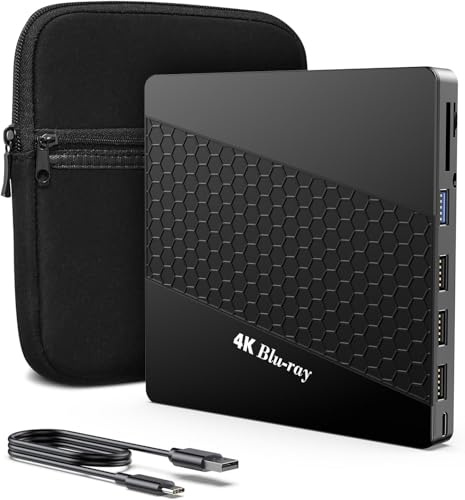 XRTFORE External 4k Blu Ray Drive for Pc,Portable 4k UHD Blu Ray Player,SD/TF Port with Carry Case, US8 3.0 HD Blu-Ray Player,DVD+/-RW External Optical Drive for MacBook Pro Windows Laptop