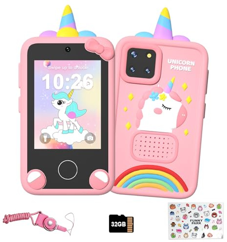 32GB Smartphone per ragazze, regalo di Natale & compleanno (3-10 anni), telefono giocattolo educativo con schermo touch 2,8 pollici, doppia fotocamera, giochi e riproduttore di musica/racconti