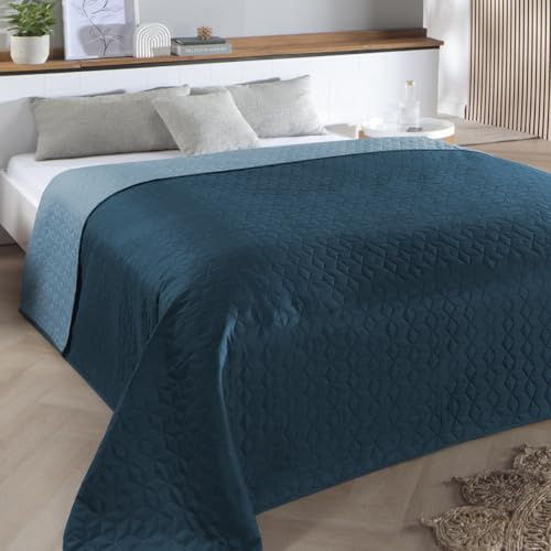 Colcha Delindo Lifestyle Belford azul, cubrecama para cama de matrimonio, liso, acolchada, 220 x 240 cm